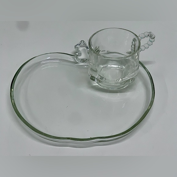 Mid Century Vtg 2 Piece Hazel Atlas Glass Apple Shaped Lunch Snack Plate & Cup - Picture 9 of 11